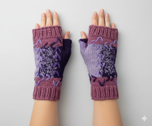 Handmade Crochet Stitch Handwarmers 100% Wool | Fleece Lined Fingerless Gloves One Size P10