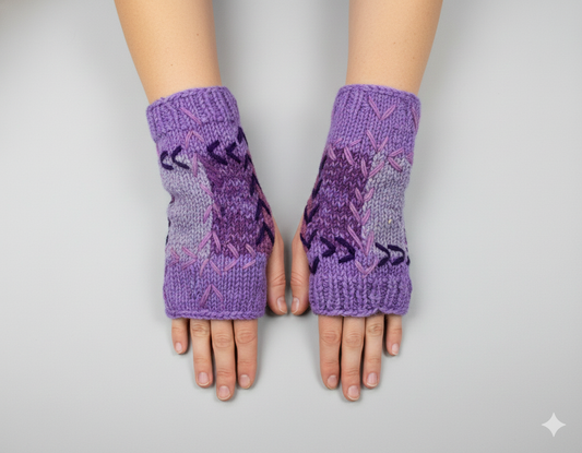 Handmade Crochet Stitch Handwarmers 100% Wool | Fleece Lined Fingerless Gloves One Size P11