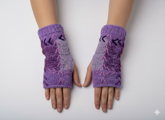 Handmade Crochet Stitch Handwarmers 100% Wool | Fleece Lined Fingerless Gloves One Size P13
