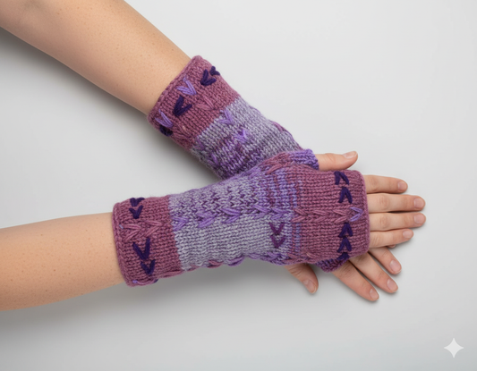 Handmade Crochet Stitch Handwarmers 100% Wool | Fleece Lined Fingerless Gloves One Size P2