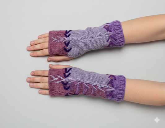 Handmade Crochet Stitch Handwarmers 100% Wool | Fleece Lined Fingerless Gloves One Size P3