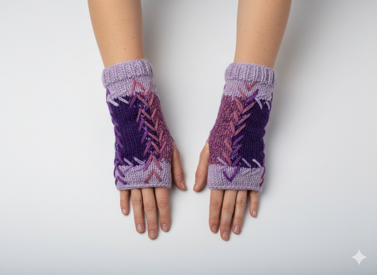 Handmade Crochet Stitch Handwarmers 100% Wool | Fleece Lined Fingerless Gloves One Size P7