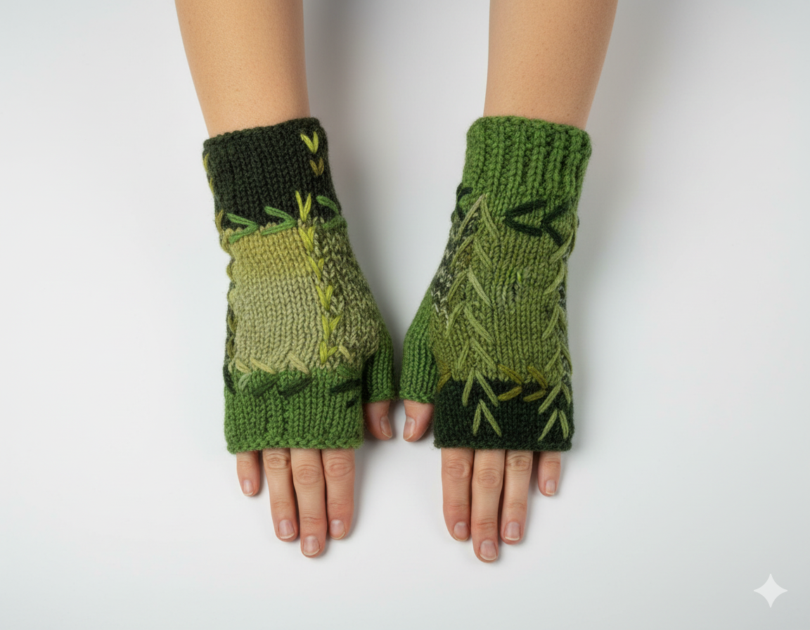 Handmade Crochet Stitch Handwarmers 100% Wool | Fleece Lined Fingerless Gloves One Size P1
