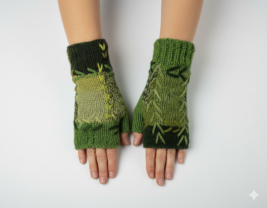 Handmade Crochet Stitch Handwarmers 100% Wool | Fleece Lined Fingerless Gloves One Size P1