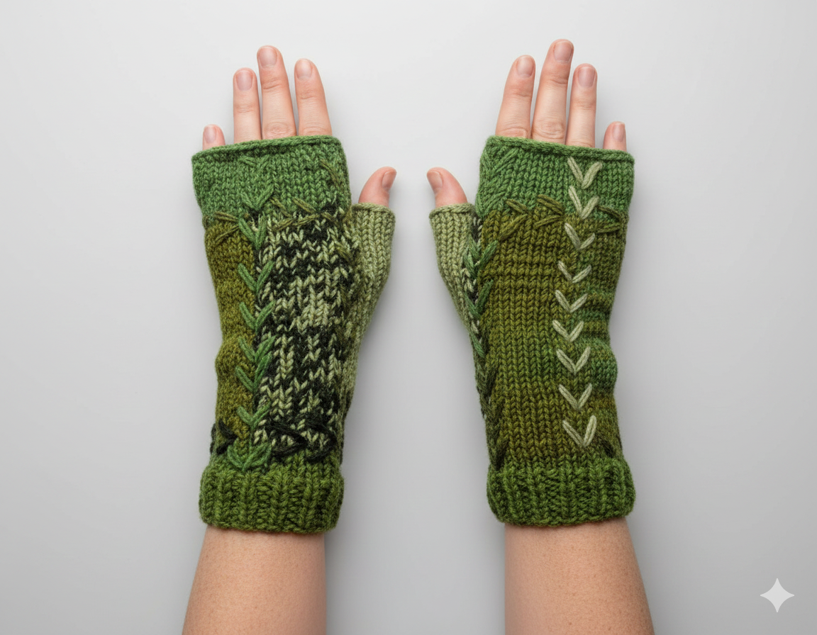 Handmade Crochet Stitch Handwarmers 100% Wool | Fleece Lined Fingerless Gloves One Size P12
