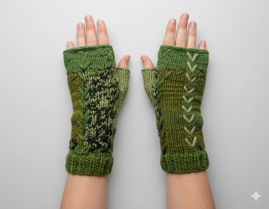 Handmade Crochet Stitch Handwarmers 100% Wool | Fleece Lined Fingerless Gloves One Size P12