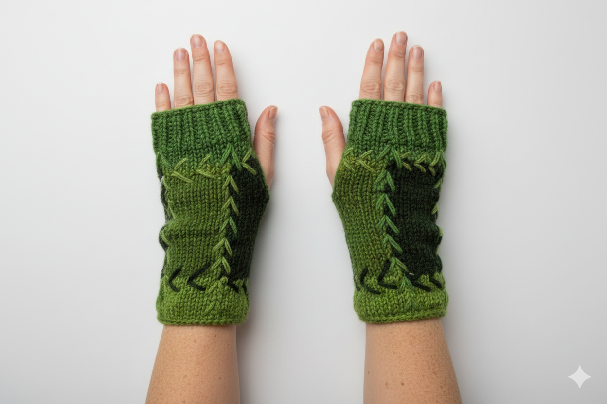 Handmade Crochet Stitch Handwarmers 100% Wool | Fleece Lined Fingerless Gloves One Size P14