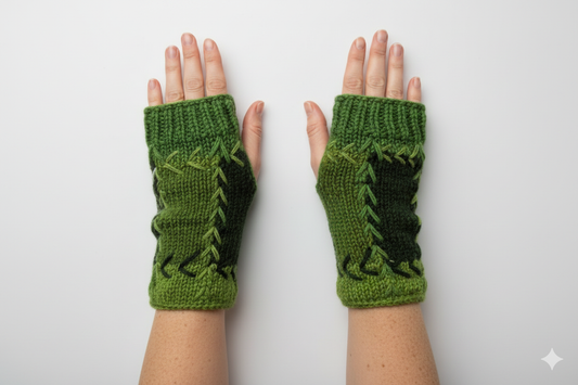 Handmade Crochet Stitch Handwarmers 100% Wool | Fleece Lined Fingerless Gloves One Size P14