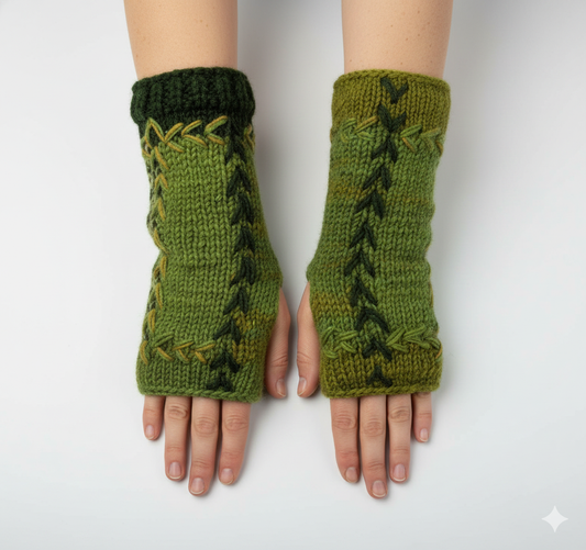 Handmade Crochet Stitch Handwarmers 100% Wool | Fleece Lined Fingerless Gloves One Size P16
