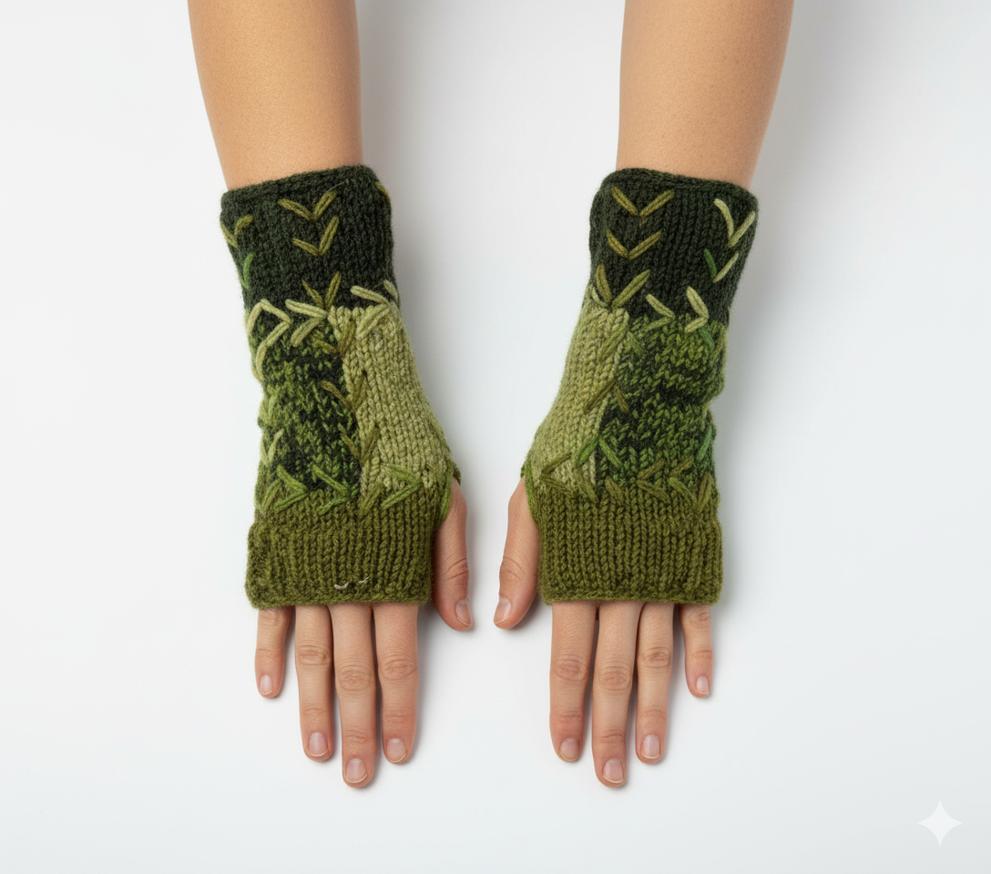 Handmade Crochet Stitch Handwarmers 100% Wool | Fleece Lined Fingerless Gloves One Size P17