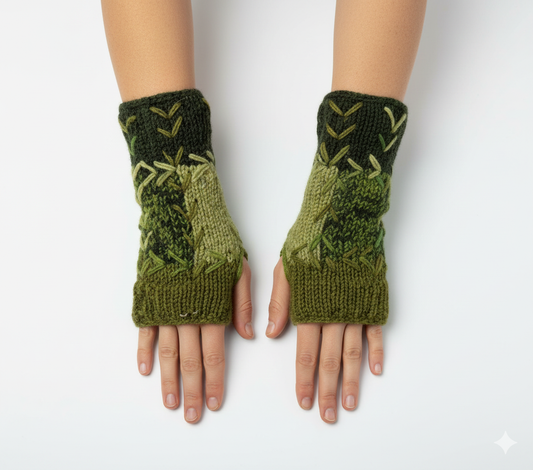 Handmade Crochet Stitch Handwarmers 100% Wool | Fleece Lined Fingerless Gloves One Size P17
