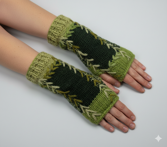Handmade Crochet Stitch Handwarmers 100% Wool | Fleece Lined Fingerless Gloves One Size P18