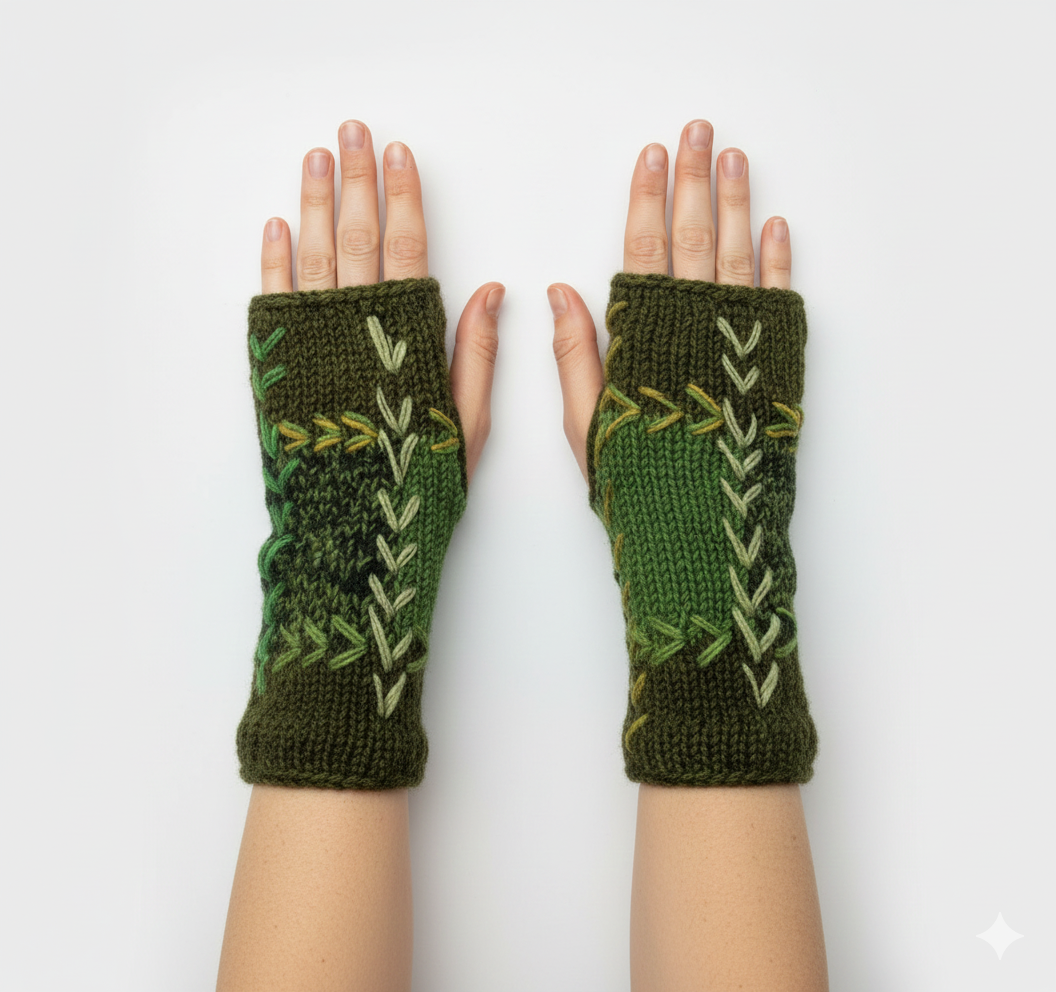 Handmade Crochet Stitch Handwarmers 100% Wool | Fleece Lined Fingerless Gloves One Size P19