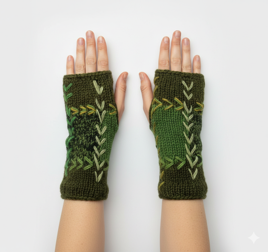 Handmade Crochet Stitch Handwarmers 100% Wool | Fleece Lined Fingerless Gloves One Size P19