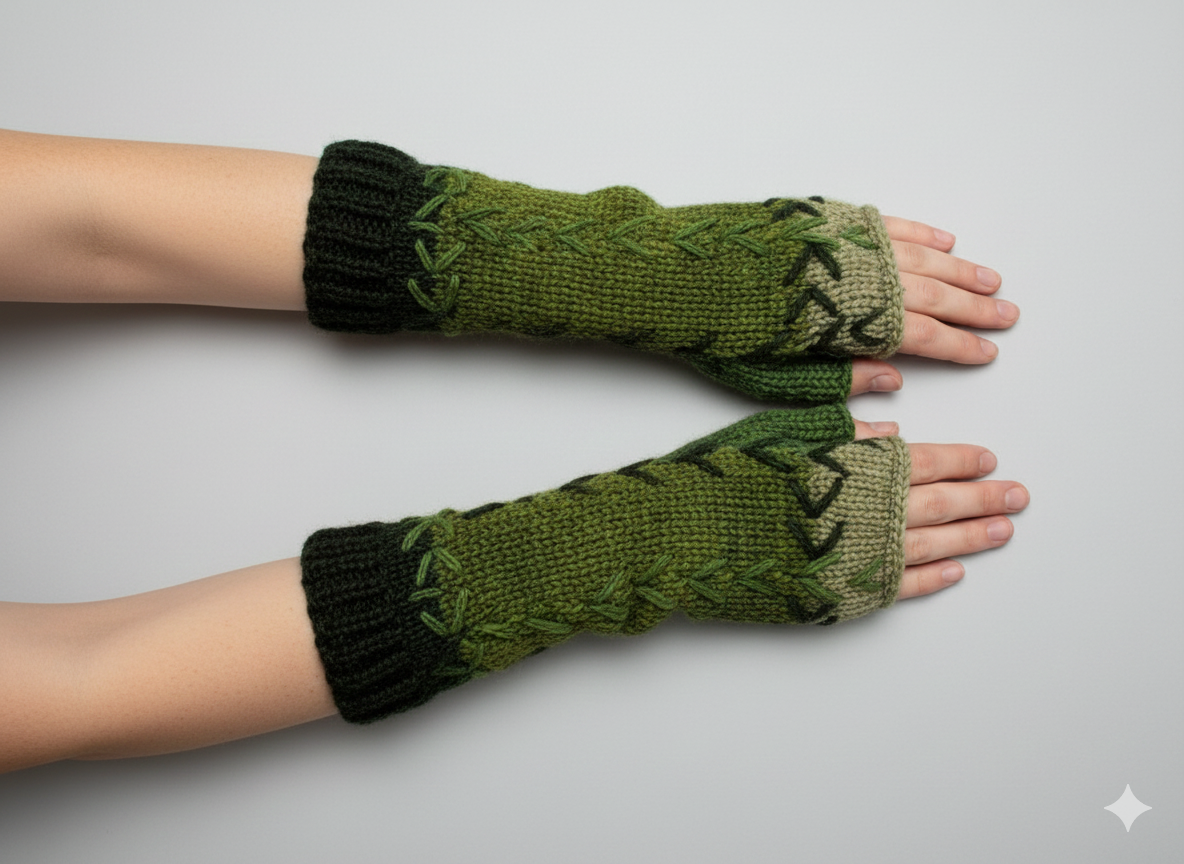 Handmade Crochet Stitch Handwarmers 100% Wool | Fleece Lined Fingerless Gloves One Size P2