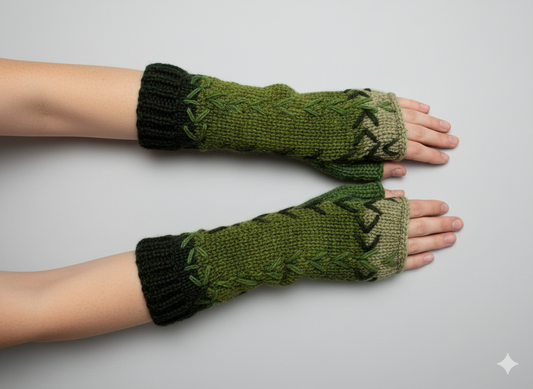 Handmade Crochet Stitch Handwarmers 100% Wool | Fleece Lined Fingerless Gloves One Size P2