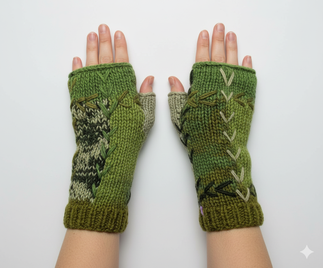 Handmade Crochet Stitch Handwarmers 100% Wool | Fleece Lined Fingerless Gloves One Size P20