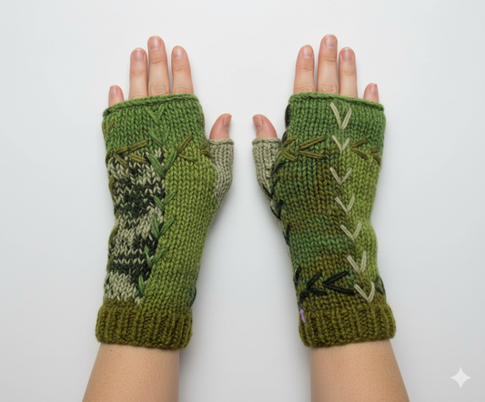 Handmade Crochet Stitch Handwarmers 100% Wool | Fleece Lined Fingerless Gloves One Size P20