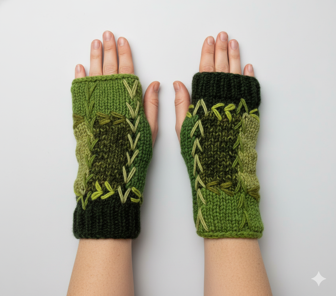 Handmade Crochet Stitch Handwarmers 100% Wool | Fleece Lined Fingerless Gloves One Size P21