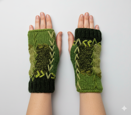 Handmade Crochet Stitch Handwarmers 100% Wool | Fleece Lined Fingerless Gloves One Size P21