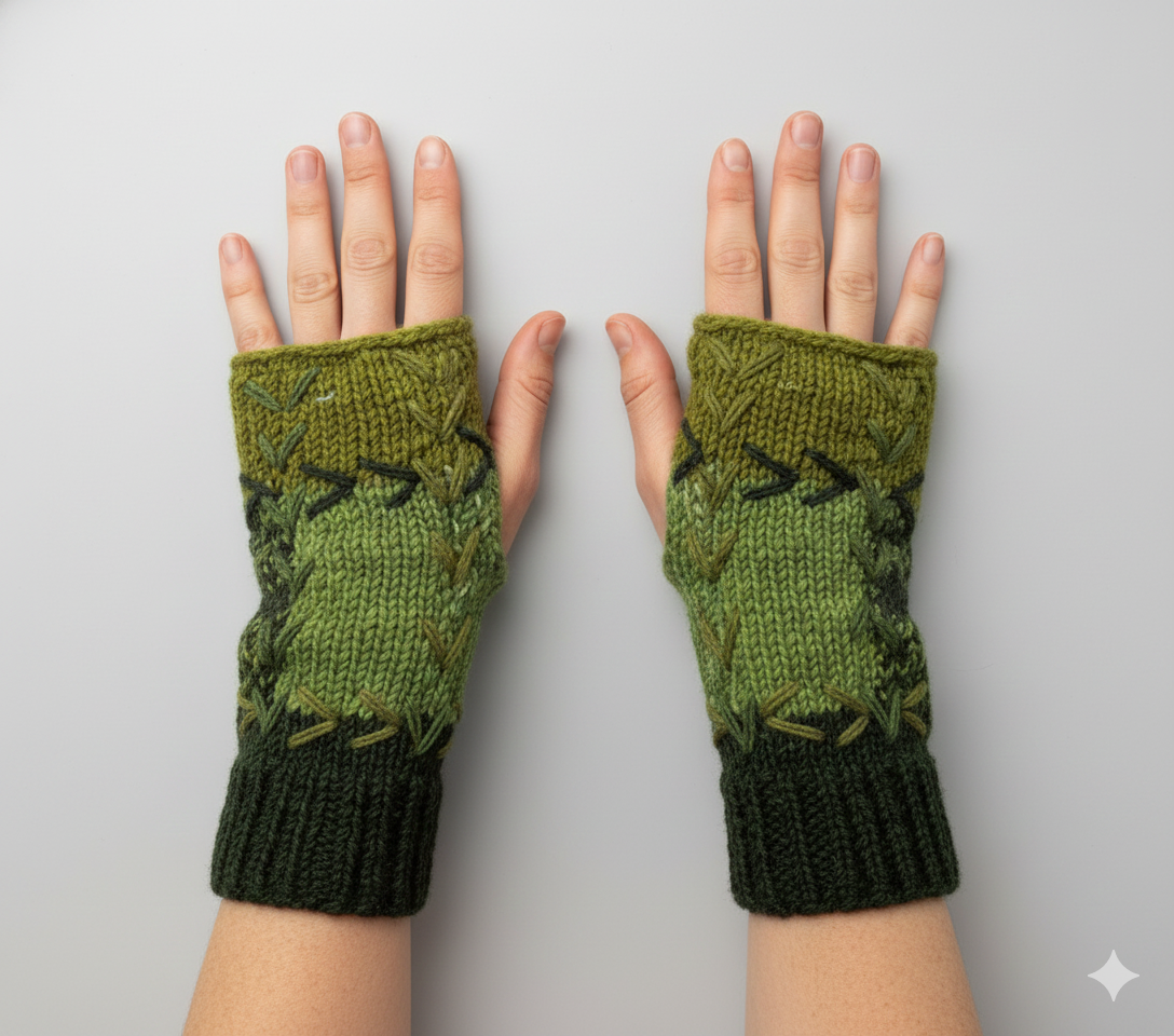 Handmade Crochet Stitch Handwarmers 100% Wool | Fleece Lined Fingerless Gloves One Size P4