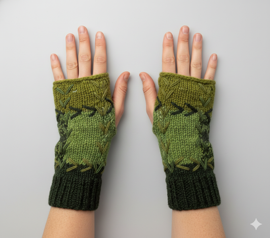 Handmade Crochet Stitch Handwarmers 100% Wool | Fleece Lined Fingerless Gloves One Size P4