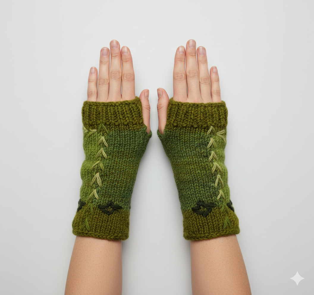 Handmade Crochet Stitch Handwarmers 100% Wool | Fleece Lined Fingerless Gloves One Size P5