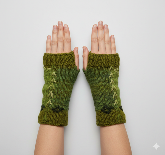 Handmade Crochet Stitch Handwarmers 100% Wool | Fleece Lined Fingerless Gloves One Size P5