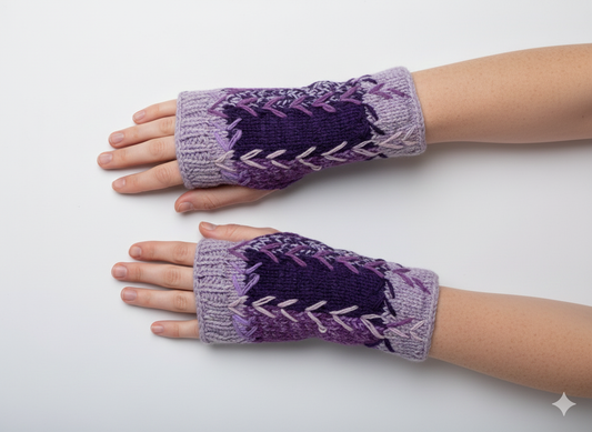 Handmade Crochet Stitch Handwarmers 100% Wool | Fleece Lined Fingerless Gloves One Size P5
