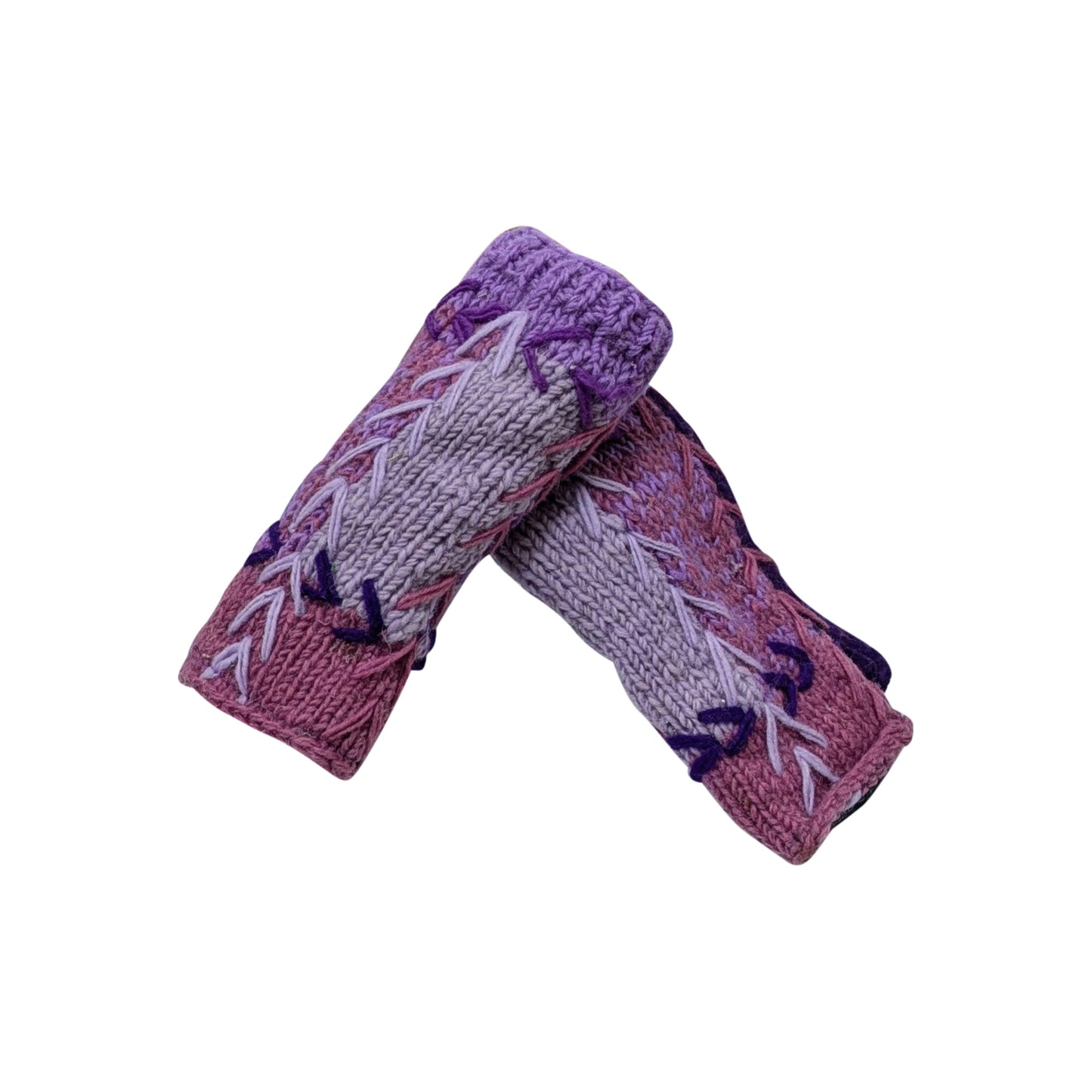 Handmade Crochet Stitch Handwarmers 100% Wool | Fleece Lined Fingerless Gloves One Size P3