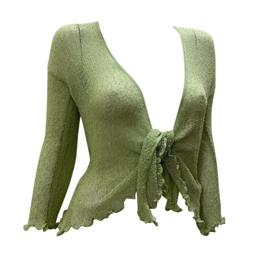 Women's Boho Knit Shrug Chic Crochet style Cardigan onesize Up To 20 Ice Green