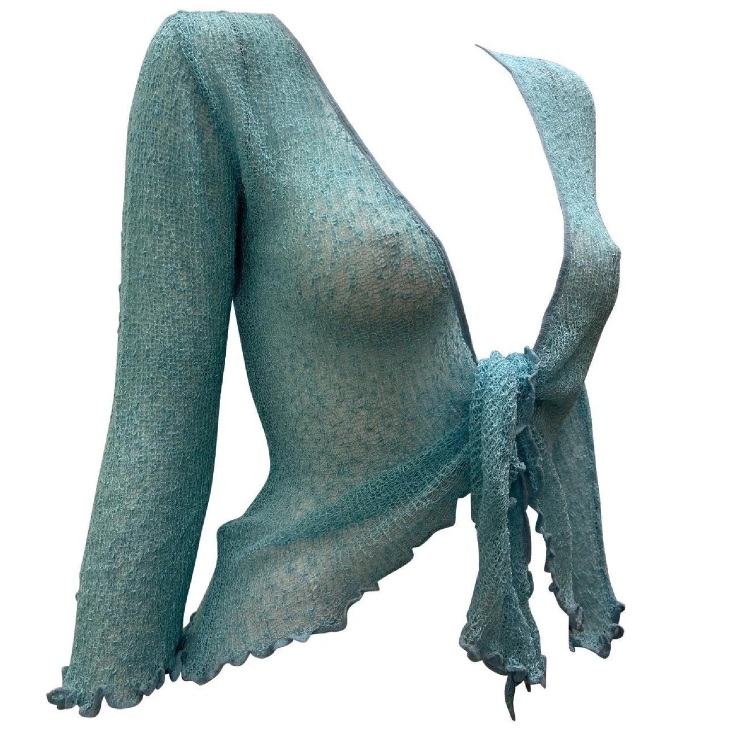 Women's Boho Knit Shrug Chic Crochet style Cardigan onesize Up To 20 Ice Blue