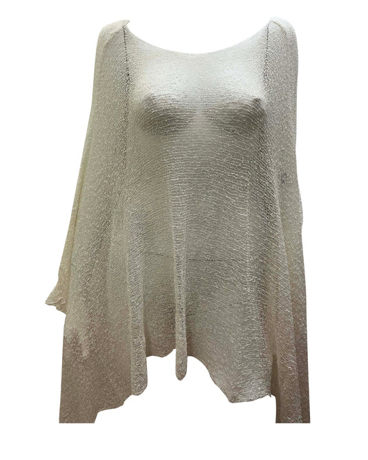 Womens Knit Plus Size Poncho Boho Crochet Shawl Pullover Cover up Free Size 8-26 Ivory