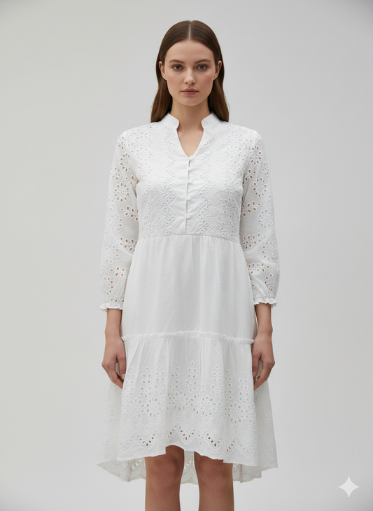 JOE BROWNS PERFECTLY PRETTY WHITE TUNIC MANDARIN COLLAR SUMMER DRESS SIZES 8-18