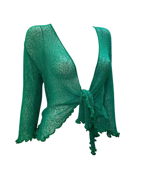 Women's Boho Knit Shrug Chic Crochet style Cardigan onesize Up To 20 Mid Green