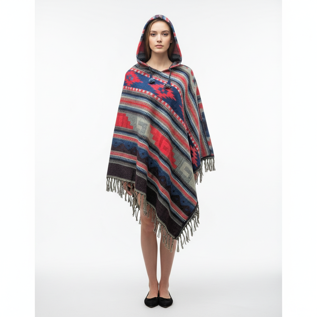 Recycled Poncho Unisex Sustainable Striped Hooded Cape Free Size Up To 32 P2