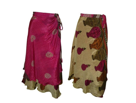 RECYCLED RETRO WRAP AROUND SKIRT LAYERED REVERSIBLE MIDI FREESIZE UP TO 20 P191