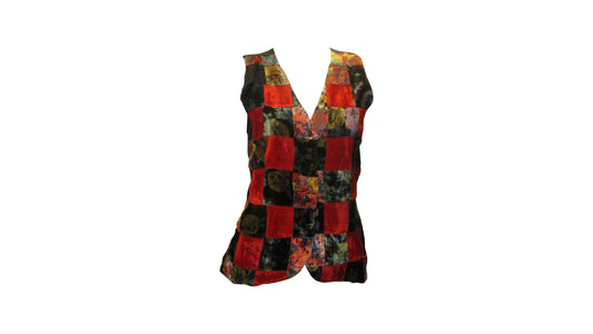 Womens Ladies Recycled vintage style velvet Waistcoat Patchwork Abstract Pattern Vest up to size 12 P2