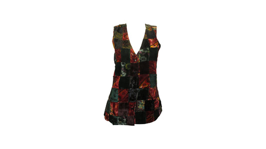 Womens Ladies Recycled vintage style velvet Waistcoat Patchwork Abstract Pattern Vest up to size 12 P3