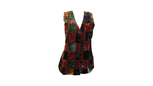 Womens Ladies Recycled vintage style velvet Waistcoat Patchwork Abstract Pattern Vest up to size 12 P10