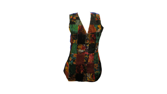Womens Ladies Recycled vintage style velvet Waistcoat Patchwork Abstract Pattern Vest up to size 12 P11