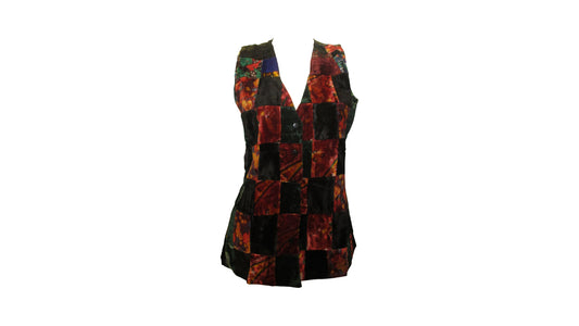Womens Ladies Recycled vintage style velvet Waistcoat Patchwork Abstract Pattern Vest up to size 12 P12