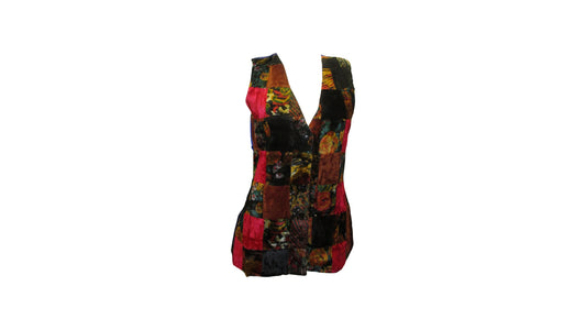 Womens Ladies Recycled vintage style velvet Waistcoat Patchwork Abstract Pattern Vest up to size 12 P15