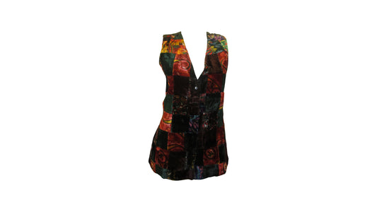 Womens Ladies Recycled vintage style velvet Waistcoat Patchwork Abstract Pattern Vest up to size 12 P16