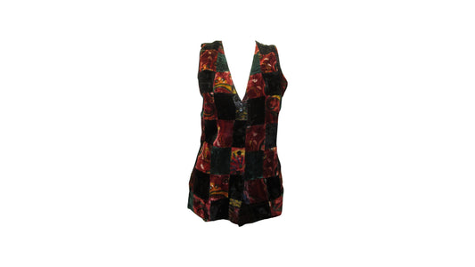 Womens Ladies Recycled vintage style velvet Waistcoat Patchwork Abstract Pattern Vest up to size 12 P17