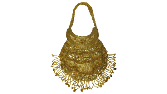HAND BEADED EMBELLISHED SATIN SEQUIN TASSEL EVENING PURSE VINTAGE 40'S INSPIRED P1