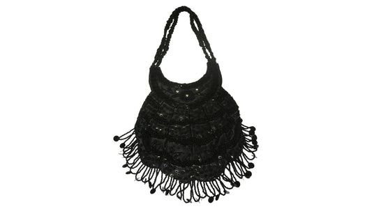 HAND BEADED EMBELLISHED SATIN SEQUIN TASSEL EVENING PURSE VINTAGE 40'S INSPIRED P2