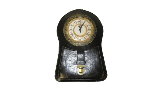 VINTAGE STATEMENT CONVERTIBLE WORKING ANTIQUE CLOCK BACKPACK CROSS BODY MESSENGER BAG BLACK