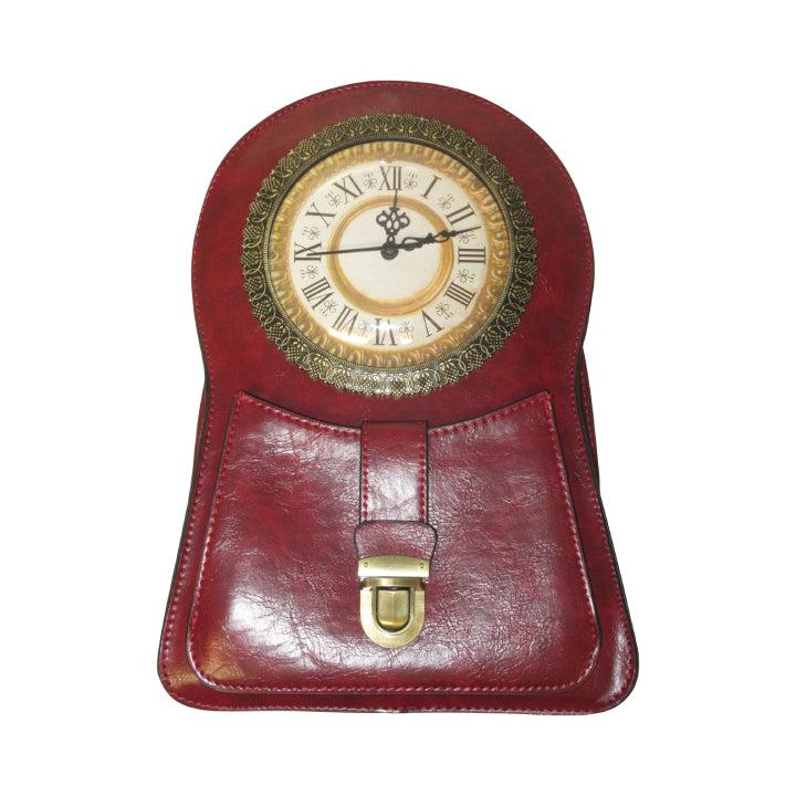 VINTAGE STATEMENT CONVERTIBLE WORKING ANTIQUE CLOCK BACKPACK CROSS BODY MESSENGER BAG RED