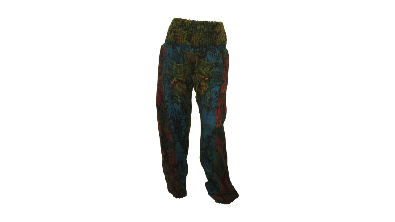 Women's Ladies Boho Lounge Wear Damask Print Winter Shirred Waist Harem Pants Free Size UP To 24 P6